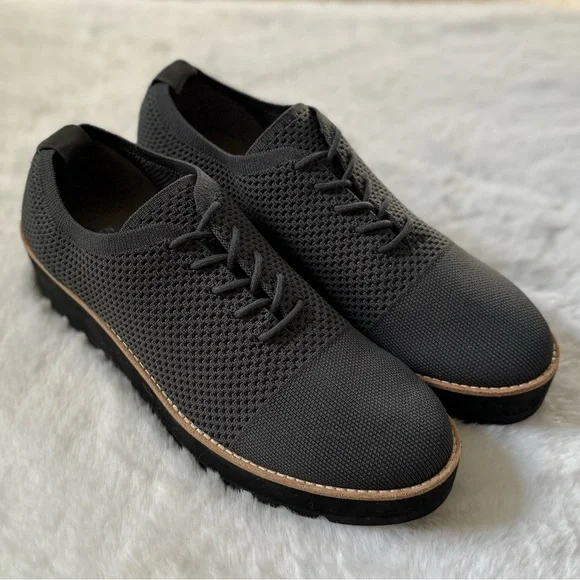 EILEEN FISHER 10 Eddy Knit Platform Oxford Loafers in Graphite Grey • Eddy 2 - Picture 11 of 15